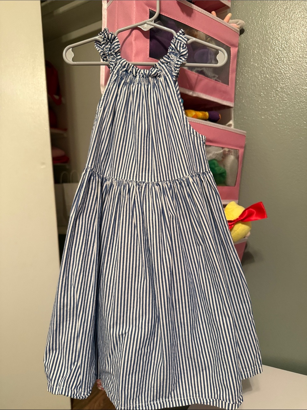Girls' Navy and White Striped Sundress with Ruffle Straps